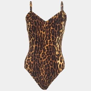 Norma Kamali Beige Leopard Print Strappy Wonderwoman Mio Swimsuit